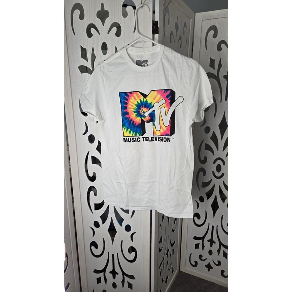 MTV Logo Tie Dye Graphic Tee Shirt Music Television White NWT Small